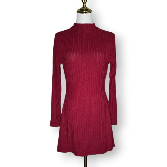 HALARA Ribbed Knit Mock Neck / Stand Collar A-Line Long Sleeve Mini Dress NWT - Picture 7 of 14